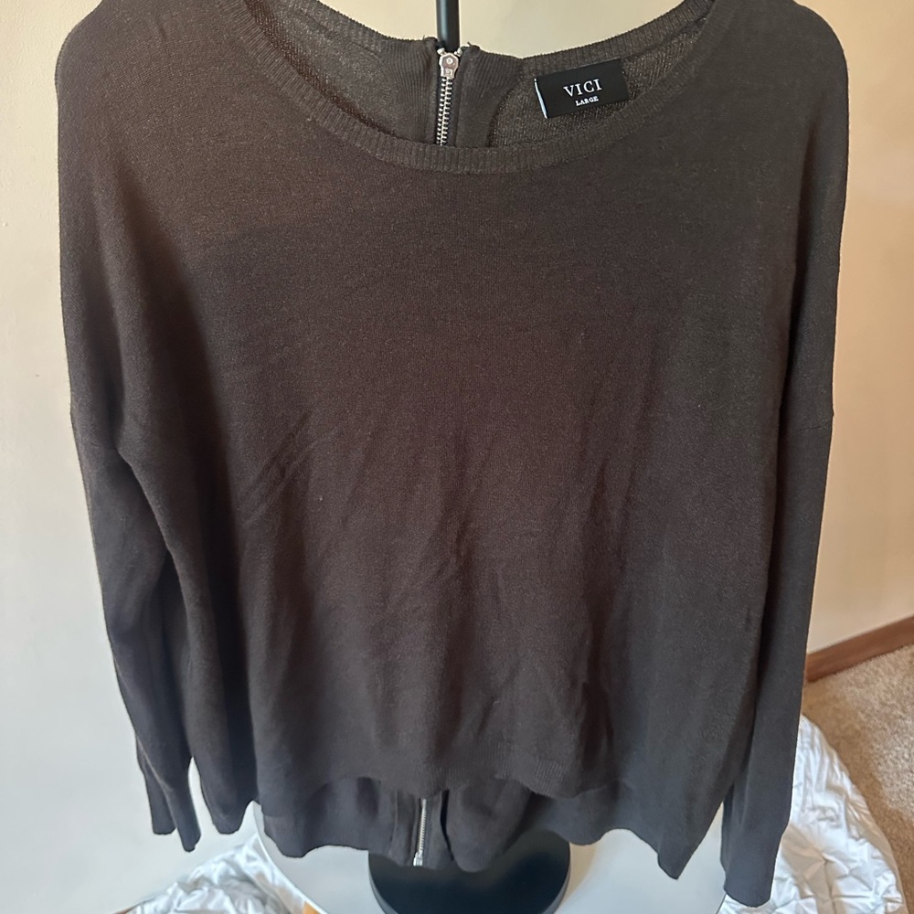 Vici Dark Brown Sweater with Back Zipper